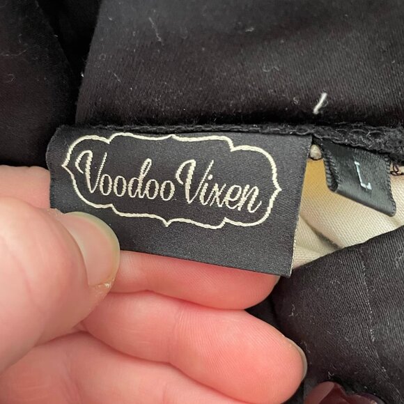 Voodoo Vixen Jean Fit & Flare Dress L Geometric Black Rockabilly Retro 50s Look - Picture 6 of 8